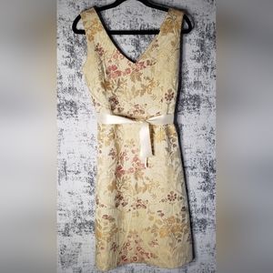 Floral Brocade Sweet Chemise botanical embroidered summer dress with satin belt